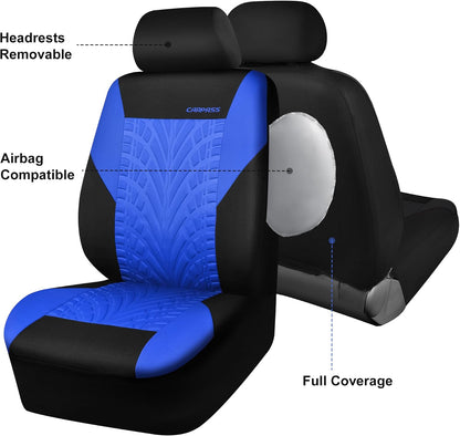 CAR PASS Car Seat Covers Full Sets, Front & Split Rear Bench for Car, 3D Tyre Embossed Automotive Interior Covers, Airbag Compatible, Quick Setup Universal Fit Seat Covers for Car, SUV(Charcoal)