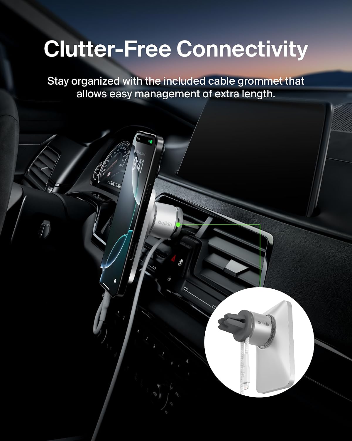 Belkin MagSafe Vent Mount Pro - MagSafe Phone Mount for Car, Magnetic Phone Holder Compatible with iPhone 17, 16, 15, Series, 14 Series, Pixel 10, and More - Gray