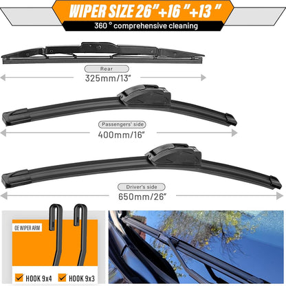 AUTOBOO 3-Pack Windshield Wiper Blades for Subaru Outback 2020-2025, Original Equipment Replacement 26"+18" Front and 16" Rear, All-Weather Performance, Easy One-Click Install