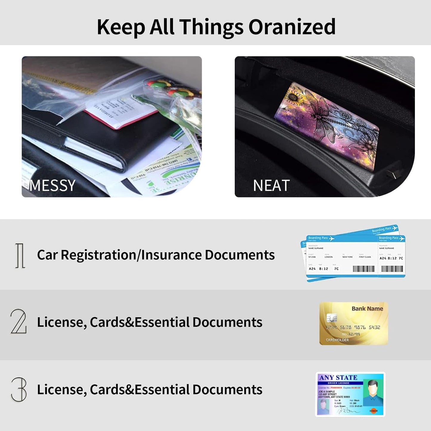 Car Registration and Insurance Holder, Leather Car Glove Box Organizer, Cool Car Accessories for ID, Driver's License Cards & Essential Document, business cards, Men&Women, Retro Audio Cassette