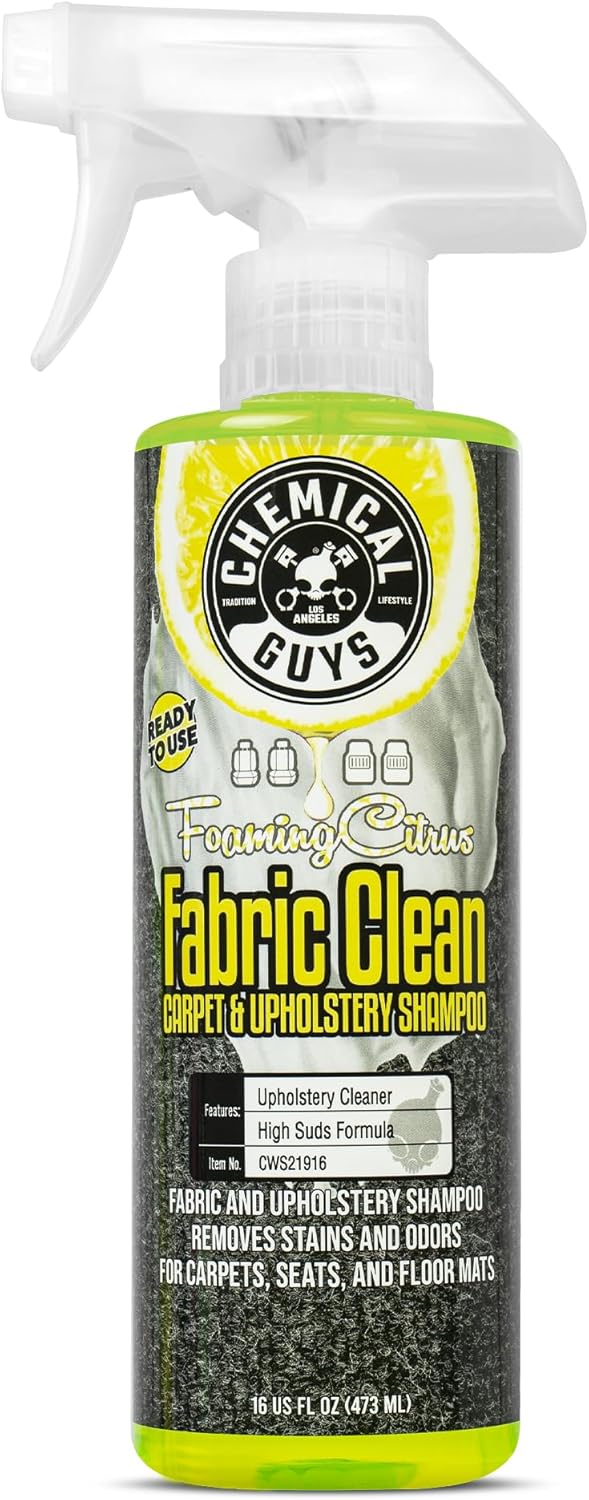 Chemical Guys Sprayable Citrus Fabric Clean Carpet & Upholstery Cleaner (Car Carpets, Seats & Floor Mats), 16 fl oz, Citrus Scent + Induro 7 Heavy Duty Nifty Interior Brush - HOL463