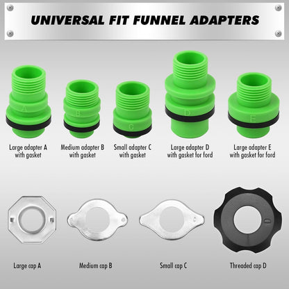 20-Piece Engine Oil Funnel Kit, 1.59QT/1.5L Oil Funnel Set with 12 Adapters, Siphon Hose Pump, Towel, Elbow Fitting, Arrow Screen and Magnetic Storage Hooks Tray, Compatible with GM/Ford/BMW/Audi Etc.