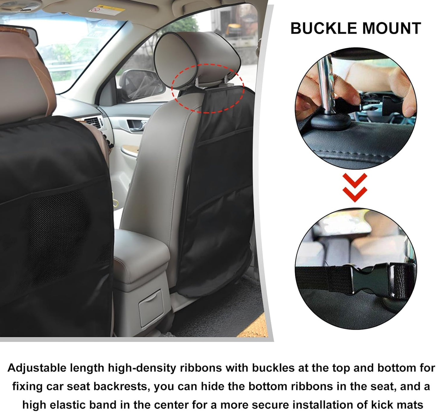 2 PCS Kick Mat Back Seat Protector, Waterproof Car Backseat Protective Kick Mat with 2 Mesh Pockets, Large Vehicle Seat Back Kick Mat Organizer for Kids, Car Accessories