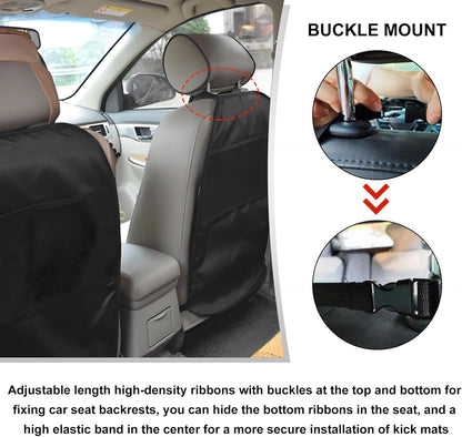 2 PCS Kick Mat Back Seat Protector, Waterproof Car Backseat Protective Kick Mat with 2 Mesh Pockets, Large Vehicle Seat Back Kick Mat Organizer for Kids, Car Accessories