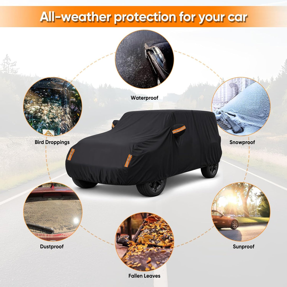 NEVERLAND Sedan Car Cover Waterproof Heavy Duty All Weather Protection Snow Anti-UV Windproof Outdoor Full Car Cover Fit for Automobiles BMW/Mercedes-Benz/Honda（for Car Size:183''L x 70''W x 59''H）