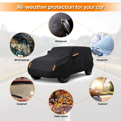 NEVERLAND Sedan Car Cover Waterproof Heavy Duty All Weather Protection Snow Anti-UV Windproof Outdoor Full Car Cover Fit for Automobiles BMW/Mercedes-Benz/Honda（for Car Size:183''L x 70''W x 59''H）