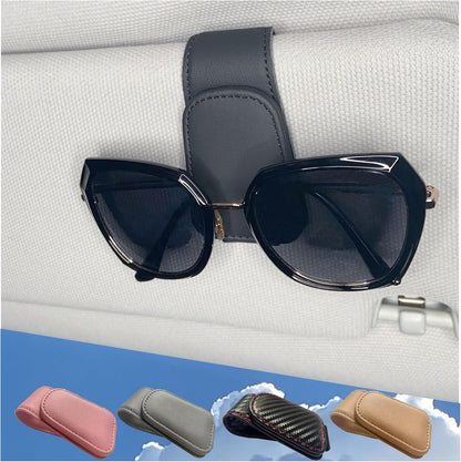 CHOSMOYI Magnetic Leather Sunglass Holder for Car, Sunglasses Clip for Car Visor, Auto Interior Accessories Universal for Different Size Eyeglasses (Black)