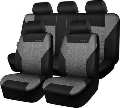 CAR PASS Car Seat Covers Full Sets, Front & Split Rear Bench for Car, 3D Tyre Embossed Automotive Interior Covers, Airbag Compatible, Quick Setup Universal Fit Seat Covers for Car, SUV(Charcoal)