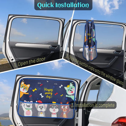 Car Sun Shade Side Window, 2 Pcs Blackout Car Window Shade for Baby Privacy with Storage Net Pockets Auto Curtains 7 Suction Cups for Heat/UV Protection Sun Block Covers