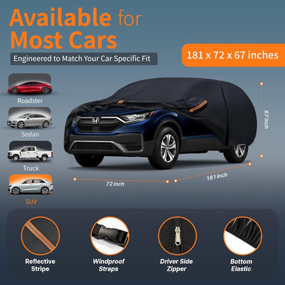 SUV Cover Waterproof All-Weather,Outdoor Full Exterior Car Covers for Automobiles SUV(Length up to 181 inch) with Windshield Sun Shade Universal Fit Subaru CrossTrek,Audi Q3,Soul,Element etc