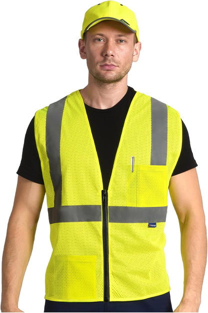 AYKRM 2 Pocket Mesh High Visibility Reflective Safety Vest for men & Women ANSI/ISEA 107 Standards