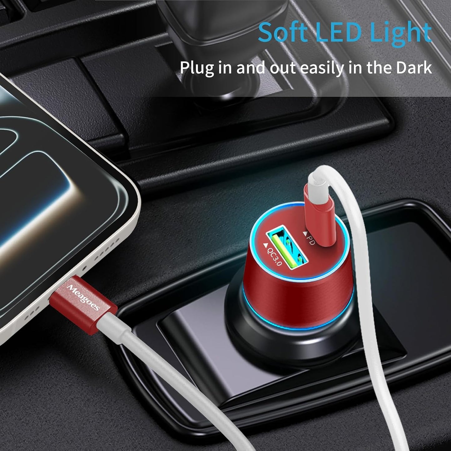 67.5W Car Charger USB C Super Fast Charging, 45W USBC & QC3.0 Port Plug for iPhone 17 Pro Max/Air/16/15/iPad, Samsung S26/S25 Android Cell Phone, Dual 12V Cigarette Lighter Adapter+ 3.3ft Type C Cable