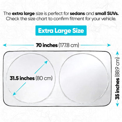 FORTEM Car Sun Shade for Windshield, Reflective Windshield Sunshade, 240T Polyester, Automotive Interior Sun Protection, Ultimate Heat and UV Shield, Foldable, Storage Bag