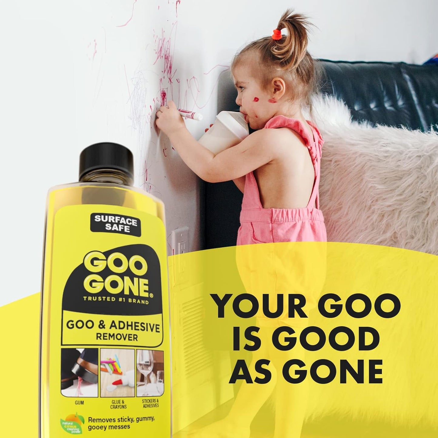 Goo Gone Original Liquid - 8 Ounce - Surface Safe Adhesive Remover Safely Removes Stickers Labels Decals Residue Tape Chewing Gum Grease Tar Crayon Glue