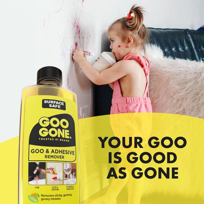 Goo Gone Original Liquid - 8 Ounce - Surface Safe Adhesive Remover Safely Removes Stickers Labels Decals Residue Tape Chewing Gum Grease Tar Crayon Glue