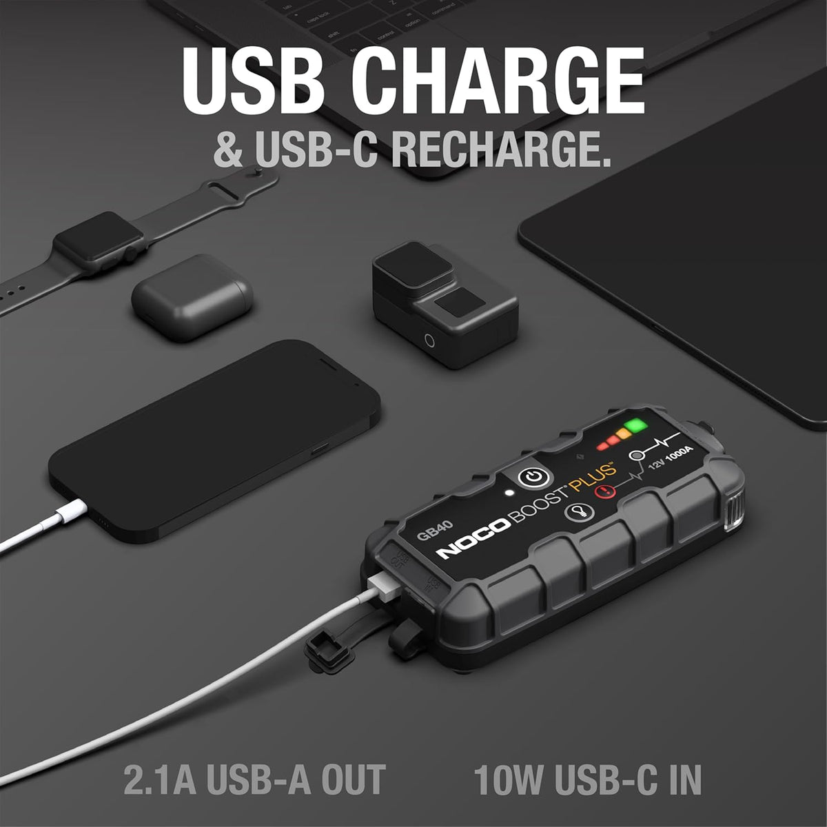 NOCO Boost GB40 12V 1000A UltraSafe Portable Lithium Jump Starter | Spark-Proof + Reverse Polarity Protection - Power Bank - 100-Lumen LED Flashlight - For 6.0L Gas and 3.0L Diesel Engines
