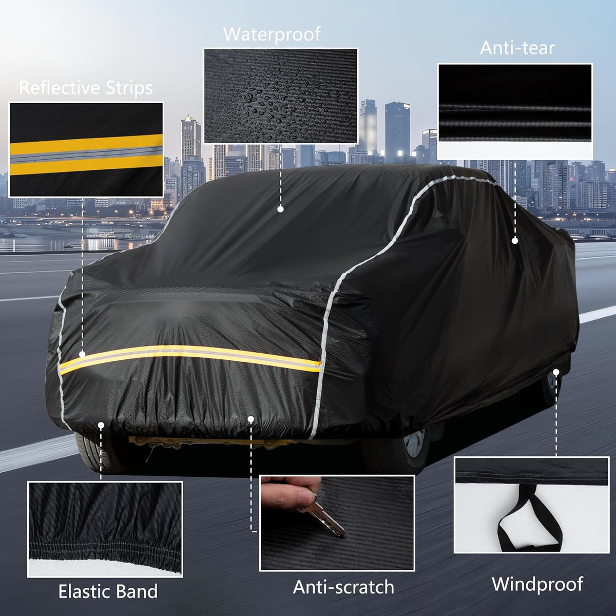 Car Cover Waterproof All Weather,6 Layers Car Covers for Automobiles, Full Exterior Cover with Zipper, Outdoor Car Cover Sun UV Rain Snow Wind Protection, Fit for 185"(185*70*59 inch)Sedan