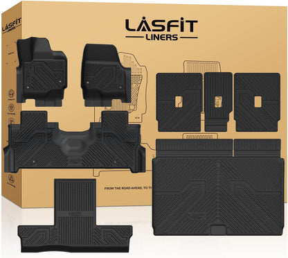 LASFIT Floor Mats for Ford F-150 2021-2026 | F150 Lightning 2022-2025 SuperCrew (Rear w/Fold Flat Storage) Carpet Floor All Weather Car Liners TPE Truck Mats - 1st and 2nd Row, 3pcs Black