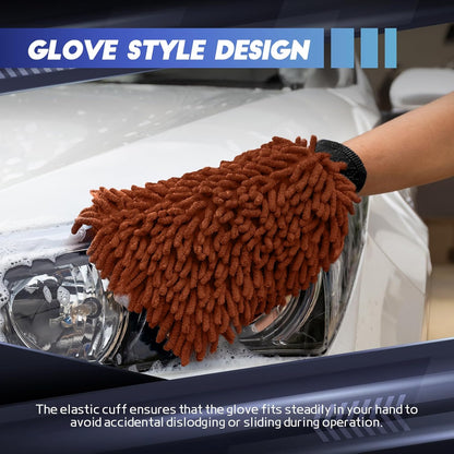 wuyaoyao 2PCS Car Wash Mitt, 10.14"×7.12" Chenille Microfiber Car Wash Mitts, Scratch-Free & Lint-Free, Absorbent Double Sided Clean Glove for Cars Cleaning, Auto Cleaning Supplies (Orange)