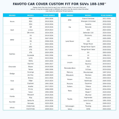 Favoto SUV Car Cover Waterproof All Weather 6 Layers Heavy Duty Car Cover for Automobiles Rain Sun Snow UV Protection with Inner Cotton Car Cover Outdoor Universal Fit for SUV (188-198 inch) Silver