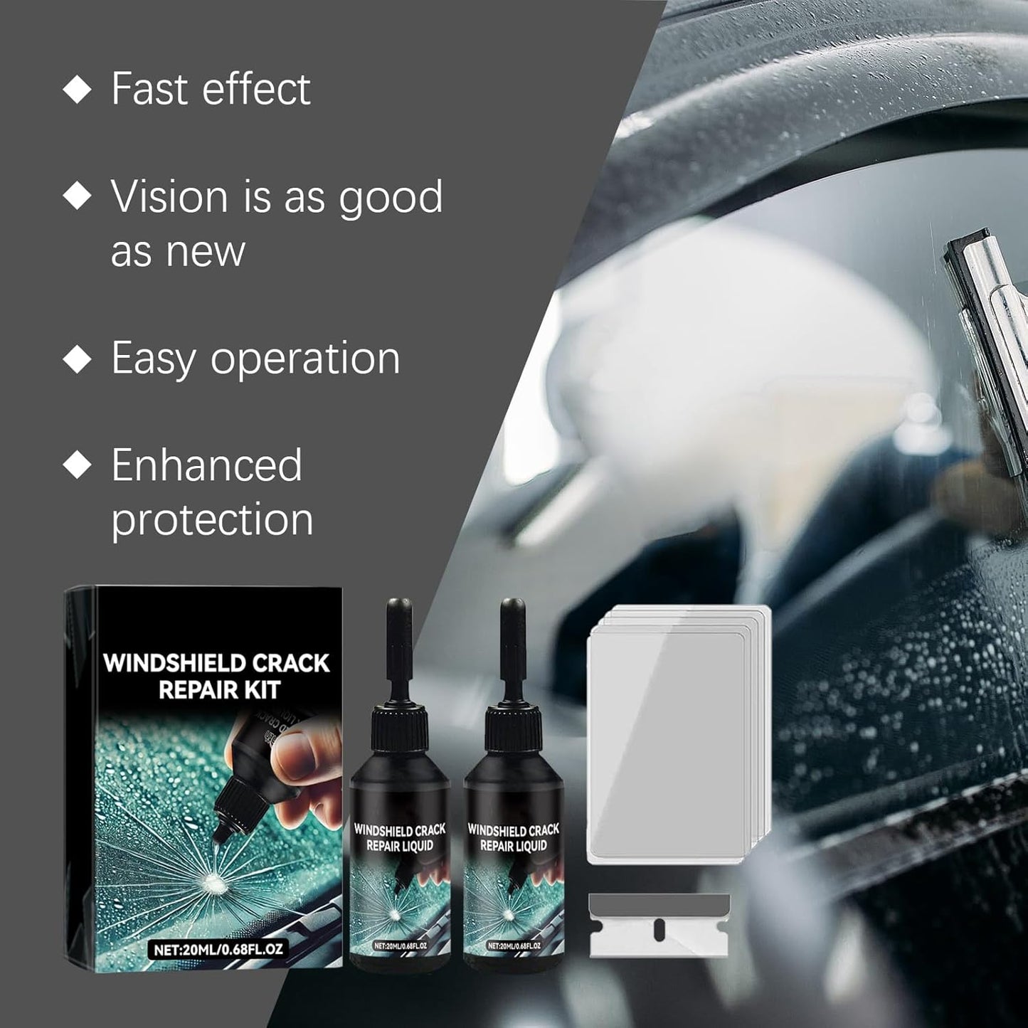Windshield Chip Repair Kit,1PC 2026 Upgrade Glass Cracks Gone Repair Kit,Premium Glass Repair Liquid Windshield Repair Kit for Chips and Cracks,Cracks Gone Glass Repair Kit for Chips Cracks