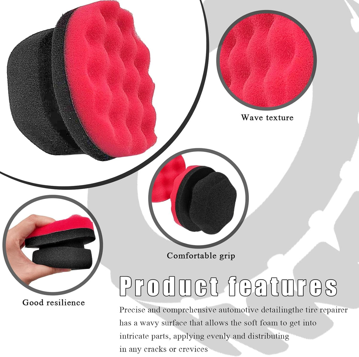 KVAEY 2 PCS Tire Dressing Applicator Pads, Reusable Hex Grip Tire Shine Applicator Polishing Sponge Pads, Wheel Tire Shine Detailing Foam for Most Vehicles, Car Accessories (Black, 3.15")