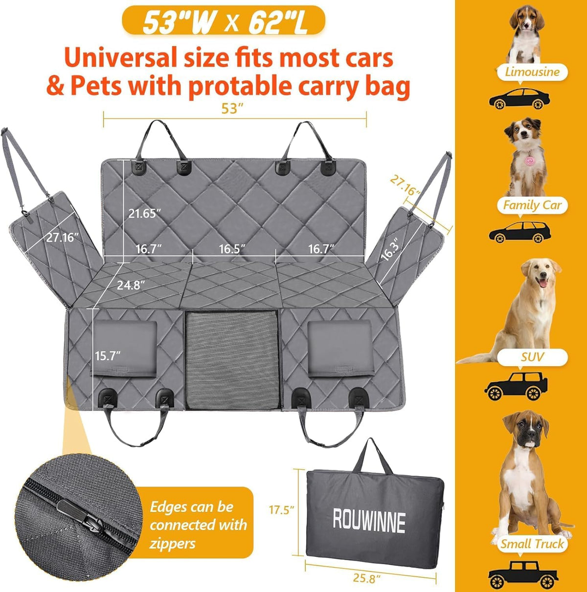 Back Seat Extender for Dogs-Large Space, Dog Car Seat Cover Hard Bottom Holds 420lbs, Sturdy Backseat Extender for Dogs,Upgraded Waterproof Pet Car Bed Dog Hammock for Car, SUV,Truck, Black