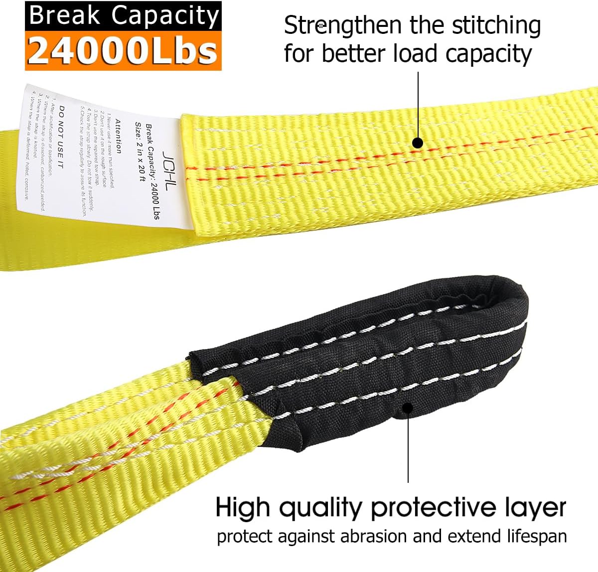 Recovery Tow Strap with Reinforced Loops 2inx20ft Heavy Duty 26,000lb Break Strength Vehicle Recovery Rope for for Car Truck Jeep ATV SUV Reinforced Loops, Protective Sleeves