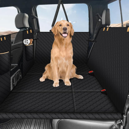 Lekereise 400LBS Hard Bottom Dog Car Hammock - 600D Heavy Duty Waterproof Dog Seat Cover Back Seat Extender, Mesh Window & Storage Pockets, Universal Fit for Sedans SUVs Trucks, Supports Large Dogs
