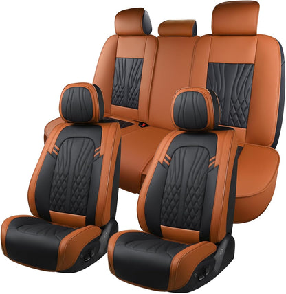 MINGBRON Leather Car Seat Covers,Car Seat Protector Waterproof,Seat Covers Full Set, Car Seat Protectors 5 Seats,Automotive Seat Covers Fit Most Cars Wine Red