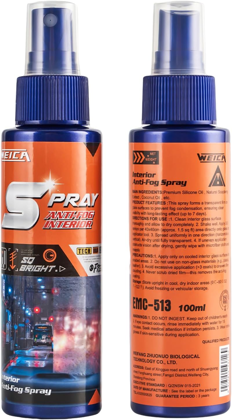 Spray Anti-Fog Interior - for Car Windshield, Bathroom Mirrors, Swim Goggles - Long-Lasting Clarity, Streak-Free Formula 100ML
