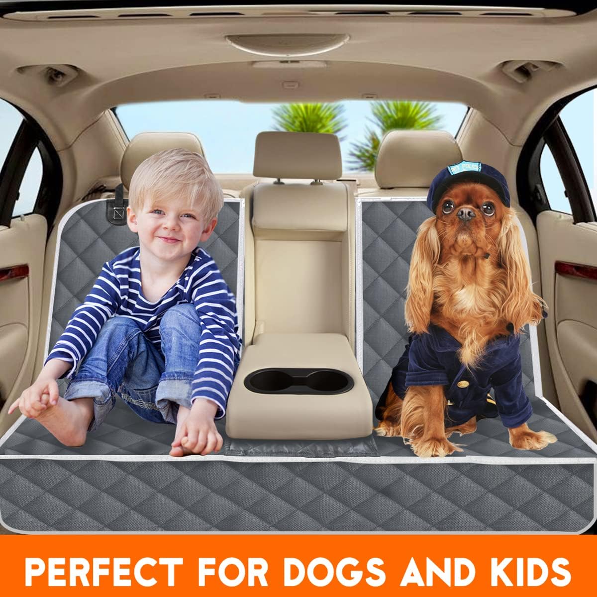 Yuntec Dog Car Seat Cover, Back Seat Cover for Dogs Pet Car Seat Protector Waterproof Rear Seat Cover Durable Car Seat Cover, fits Middle Armrest for Most Cars SUVs Trucks (53” Width)- Black