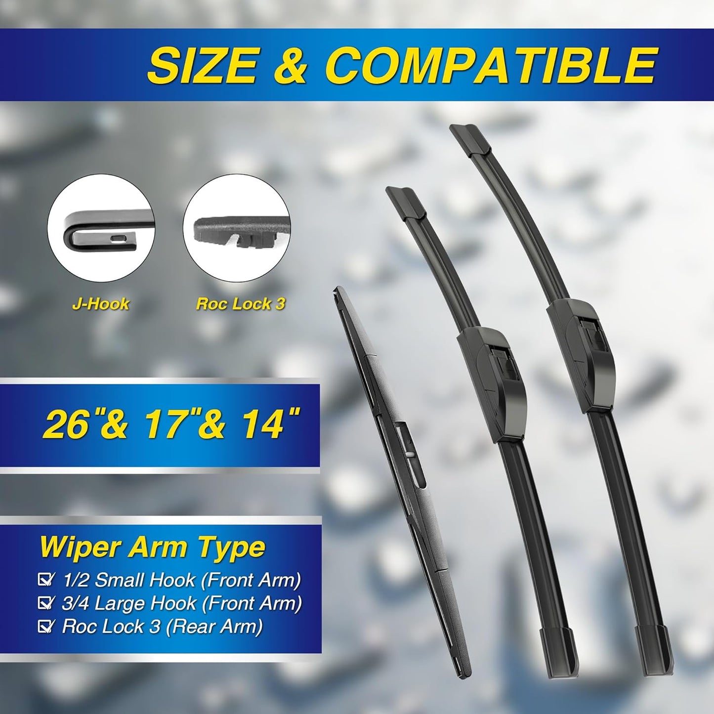 5 PLUS® Silicone Windshield Wipers Replacement for 2019-2024 Toyota RAV4/ 2006-2015 Mazda 5 Wiper Blades(Set of 3), Windshield Wiper Blades For My Car-26"/16"/12" - Colors B