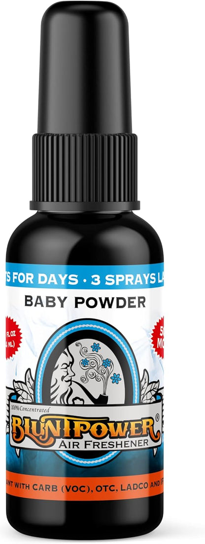 BluntPower (Baby Powder, 1 Pack) Concentrated Air Freshener Spray - Oil-Based Room Diffuser Spray - Long-Lasting Bathroom Scent, Car Freshener & Odor Eliminator - Colors B