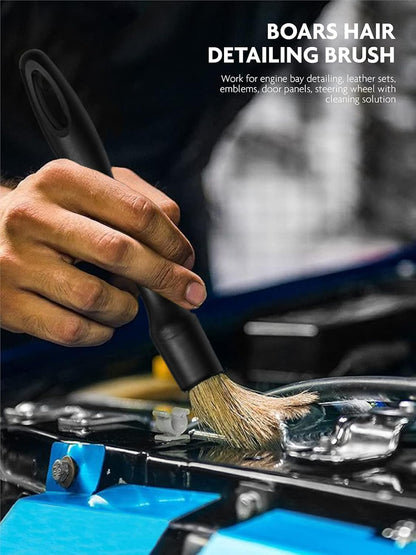 Fantasticlean 9PCS Car Interior Detailing Set, Microfiber Cloth & Applicator, Single-Head Detailing Brushes, Natural Bristles, Scratch-Free & Ultra-Soft for Seats Leather Care or Cleaning