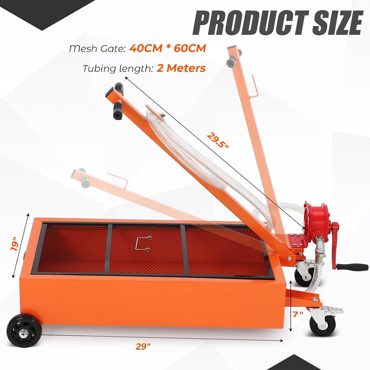 20 Gallon Manual Oil Drain Pan,Low Profile Oil Drain Pan with 110V Electric Pump,76L Oil Change Pan with 8.2ft Hose & Folding Handle, Rolling Oil Drain Cart for Car, SUV, Trucks Oil Draining