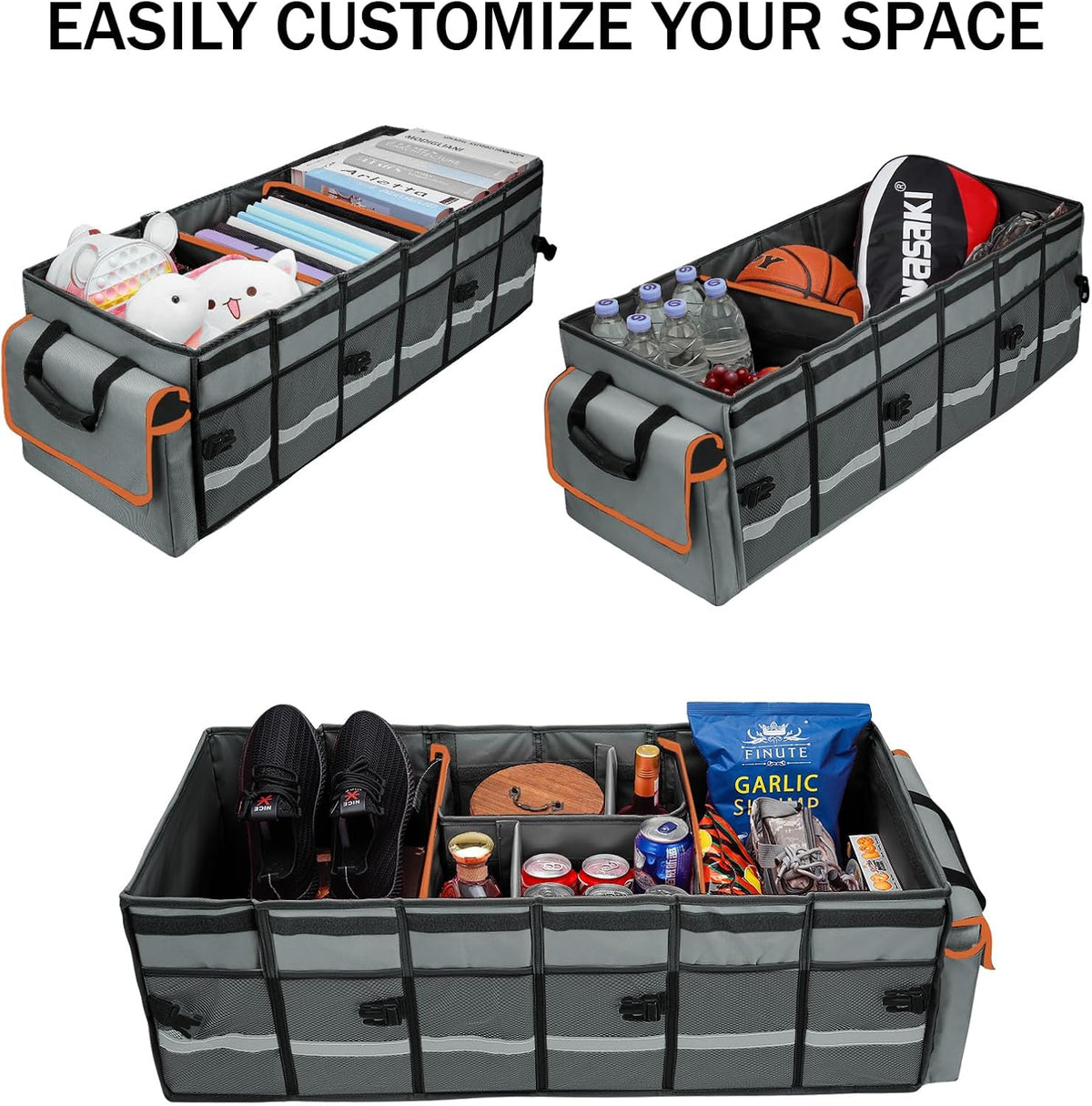 Car Trunk Organizer and Storage with Lid & Removable Leakproof Cooler Bag, Car Accessories 6 Removable Dividers for Custom Space, Collapsible Large Trunk Organizers Interior for SUV Sendan with Cover