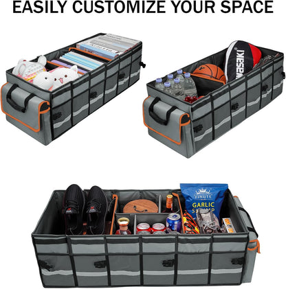 Car Trunk Organizer and Storage with Lid & Removable Leakproof Cooler Bag, Car Accessories 6 Removable Dividers for Custom Space, Collapsible Large Trunk Organizers Interior for SUV Sendan with Cover