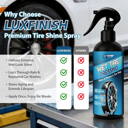 Tire Shine Spray – High Gloss Wet Look with UV Protection, Deep Black Finish for Tires & Trim, Long Lasting Car Tire Dressing for Cars Trucks SUVs Motorcycles RVs, 7oz