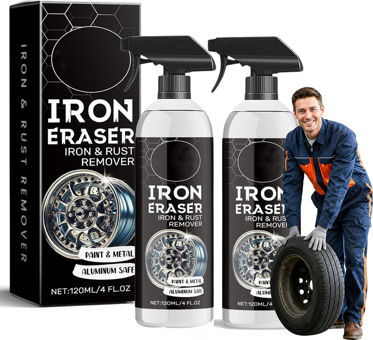 Iron Eraser Rust Remover Spray, Iron Eraser Iron and Rust Remover for Car Wheels and Paint, Fast Acting Rust and Brake Dust Remover, Professional Automotive Surface Cleaning (2PCS)