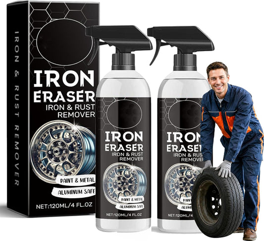 Iron Eraser Rust Remover Spray, Iron Eraser Iron and Rust Remover for Car Wheels and Paint, Fast Acting Rust and Brake Dust Remover, Professional Automotive Surface Cleaning (2PCS)