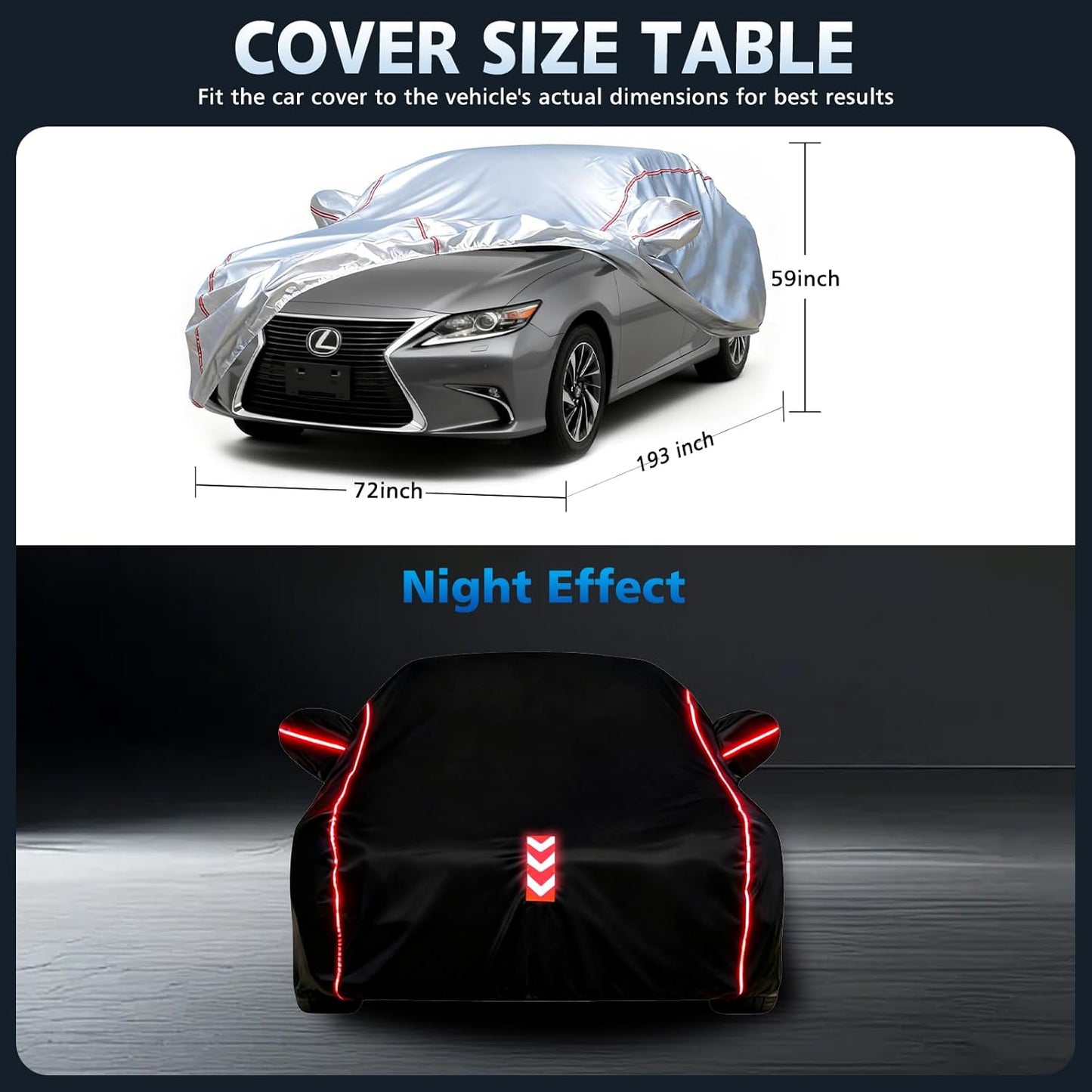 Car Cover for Sedan, Waterproof All Weather Heavy Duty, 360° Underbody Wrap Windproof Design, Quick Install Outdoor Vehicle Cover, Fits 186-193 in