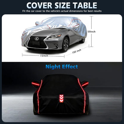 Car Cover for Sedan, Waterproof All Weather Heavy Duty, 360° Underbody Wrap Windproof Design, Quick Install Outdoor Vehicle Cover, Fits 186-193 in