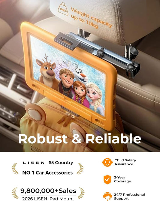 LISEN for iPad Holder Car Tablet Mount, Road Trip Essentials Toddler Kids Travel Gifts, Car Accessories for Women Interior Organizer Mens Truck 3in1 Tablet Holder for Car Camping Back Seat Headrest