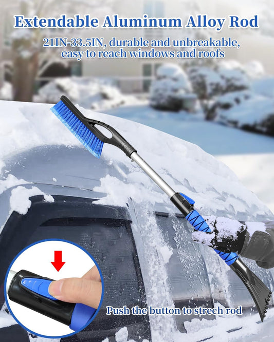 33'' Snow Brush and Ice Scraper for Car Windshield, Aluminum Extendable Snow Removal Tool for Car Window with Foam Grip, Soft Broom Head for Car SUV Vehicle Winter Accessories