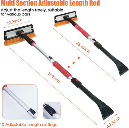 62.4" Snow Brush - Ice Scrapers for Car Windshield, 360°Pivoting Brush Head, Comfortable Foam Grip, Extendable Snow Removal Car Brush for Trucks SUVs, Essential Winter Tool