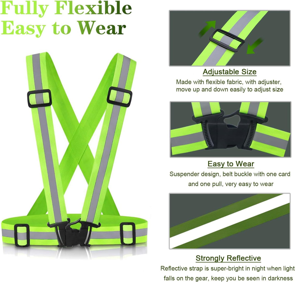 Reflective Vest Running Gear, 2Pack High Visible Safety VES for Cycling Jogging Running Walking, Adjustable for Men Women