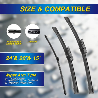 5 PLUS® Silicone Windshield Wipers Replacement for 2007-2014 Ford edge, 2007-2015 Lincoln MKX Wiper Blades(Set of 3),Automotive Replacement Windshield Wiper Blades For My Car-26"/20"/14" - Colors B