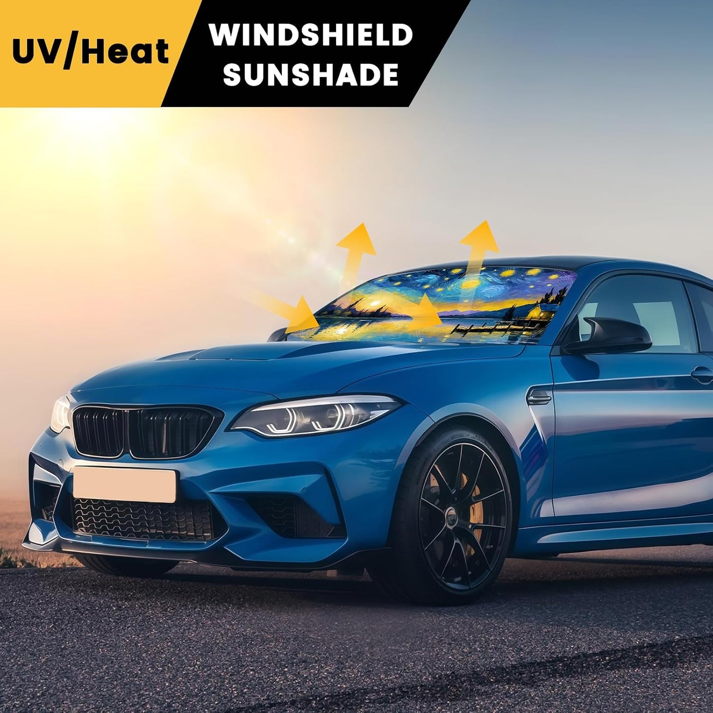 Iridescent Sun Shade for Car Windshield, Foldable Universal Car Windshield Upgrade Sunshade Enhanced UV Rays Reflective Sun Visor Shade Keeps Vehicle Cool