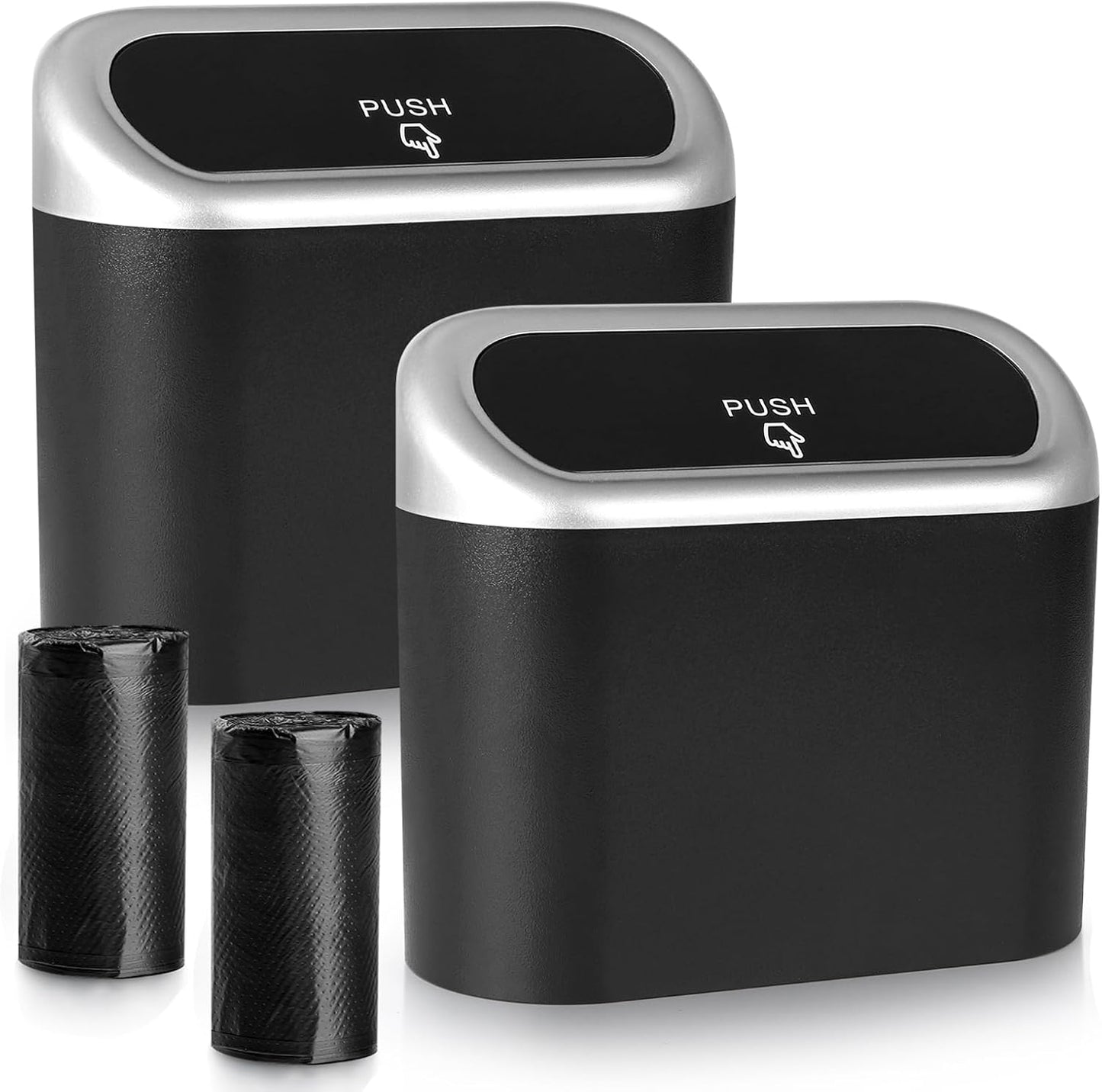 Accmor Car Trash Can with Lid, Mini Auto Dustbin Garbage Organizer Holder 2 Packs, Automotive Storage Container Bin with 60 Pcs Bags for Vehicle, Home, Office